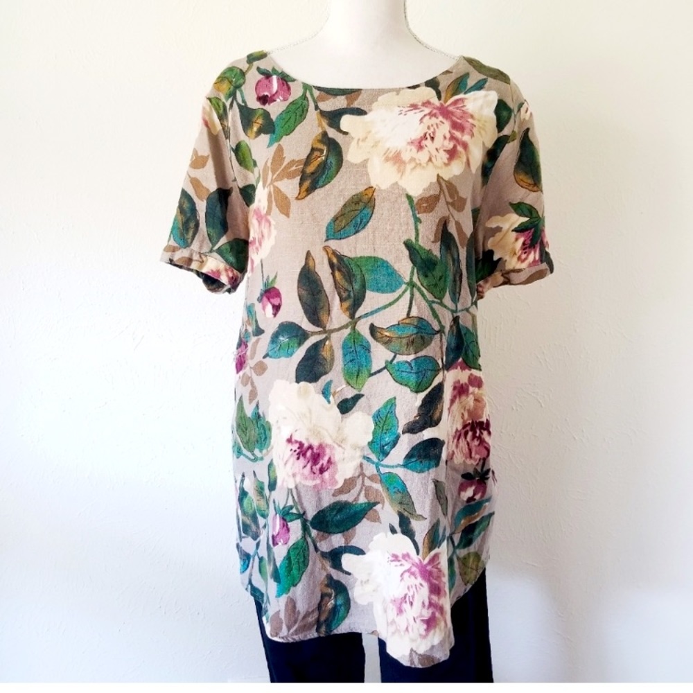 Zaful Floral Linen Tunic • L